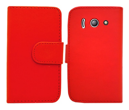 Huawei Ascend Y300 - Leather Wallet Case Red (OEM)