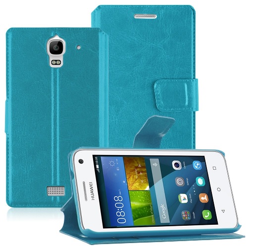 Huawei Ascend Y360 - Leather Wallet Case Turquoise (OEM)