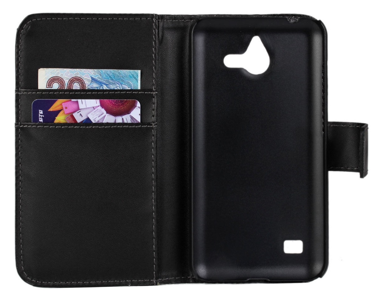 Huawei Ascend Y550 - Leather Wallet Case Black (OEM)