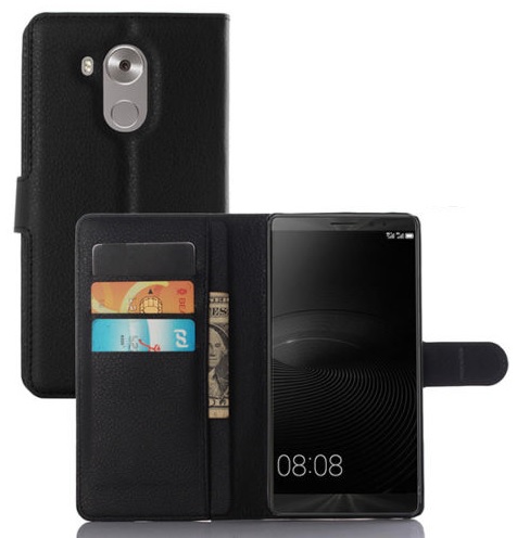 Huawei Mate 8 - Leather Wallet Case With Plastic Back Cover Black (OEM)