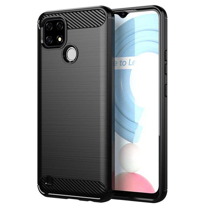 Hurtel Brushed Carbon Back Cover Black (Realme C21)