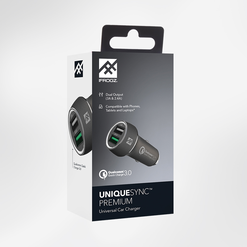 IFROGZ UniqueSync Premium Διπλός Φορτιστής USB αυτοκινήτου, ιδανικός για SmartPhone & IPhone (Μαύρο).