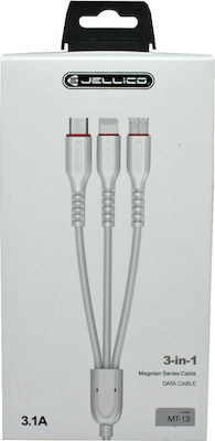 Jellico Regular USB to Lightning / Type-C / micro USB Cable Λευκό 1m (34.912730)