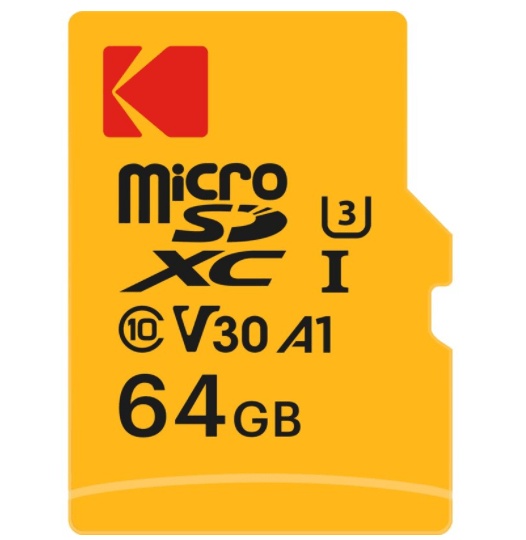 KODAK microSDXC 64GB UHS-I U3 V30 A1 4K Video Recording Card (EKMSDM64GXC10HPRK)