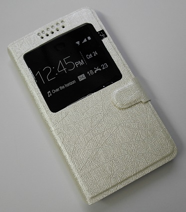 Lenovo S60 - Leather Wallet Stand Case With Window And Plastic Back Cover Champagne Color (OEM)