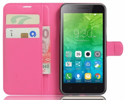 Lenovo Vibe C2 Leather Wallet Stand Case With Silicone Back Cover Magenta OEM
