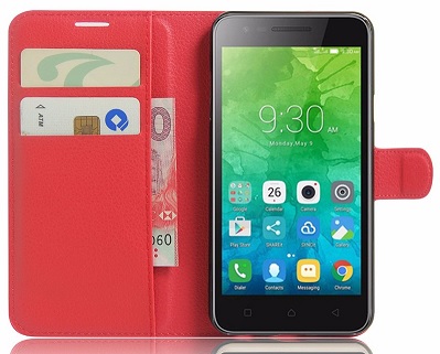 Lenovo Vibe C2 Δερμάτινη Stand Θήκη Πορτοφόλι Με Πίσω Κάλυμμα Σιλικόνης Κόκκινο OEM