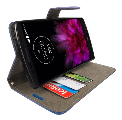 LG G Flex 2 H955 - Δερμάτινη Θήκη Stand Πορτοφόλι Μπλε Με Πεταλούδες (ΟΕΜ)