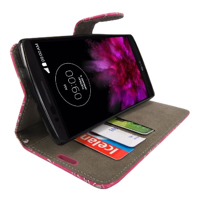 LG G Flex 2 H955 - Leather Wallet Stand Case Pink With Diamonds And Butterflies (OEM)