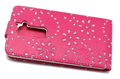 LG G2 D802 - Leather Flip Case Magenta With Diamonds (OEM)