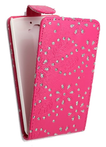 LG G2 D802 - Leather Flip Case Magenta With Diamonds (OEM)
