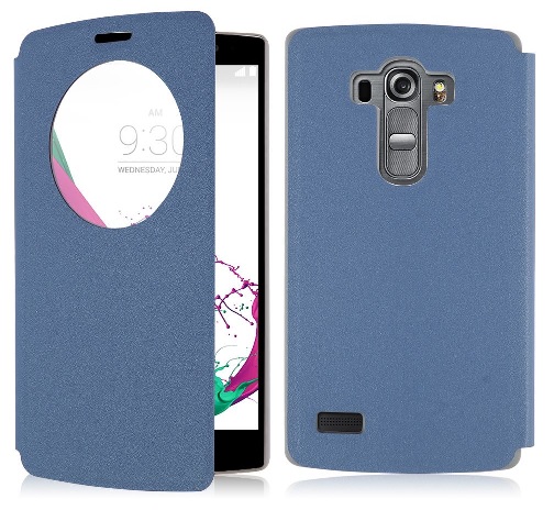 LG G4 Beat / G4S H735 - Δερμάτινη Stand θήκη Με Παραθυράκι Και Πίσω Πλαστικό Κάλυμμα Μπλέ (OEM)