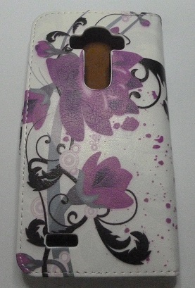 LG G4 (H815) - Leather Wallet Case White With Purple Flowers (OEM)