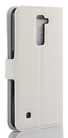 LG K10 K420N  Leather Wallet Stand Case With Silicone Back Cover White OEM