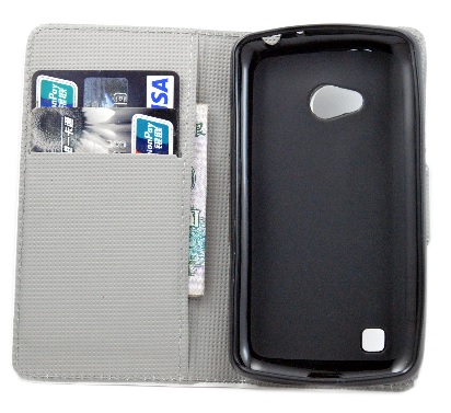 LG L50 D213N - Leather Wallet Stand Case White With Purple Flowers (OEM)