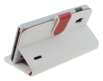 LG Optimus G E975 Leather Wallet Stand Case (White) (OEM)