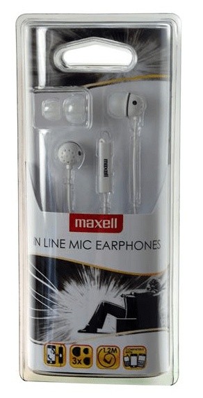 Maxell In-Line Mic Earbuds - White (03565) (3 10 Adapters Included)