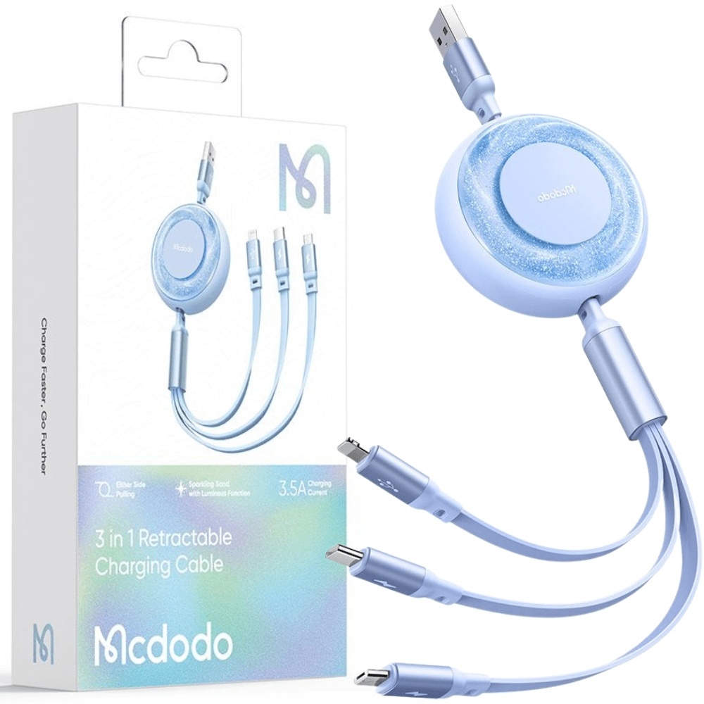 Mcdodo Retractable USB to Lightning / Type-C / micro USB Cable Blue (CA-3732)