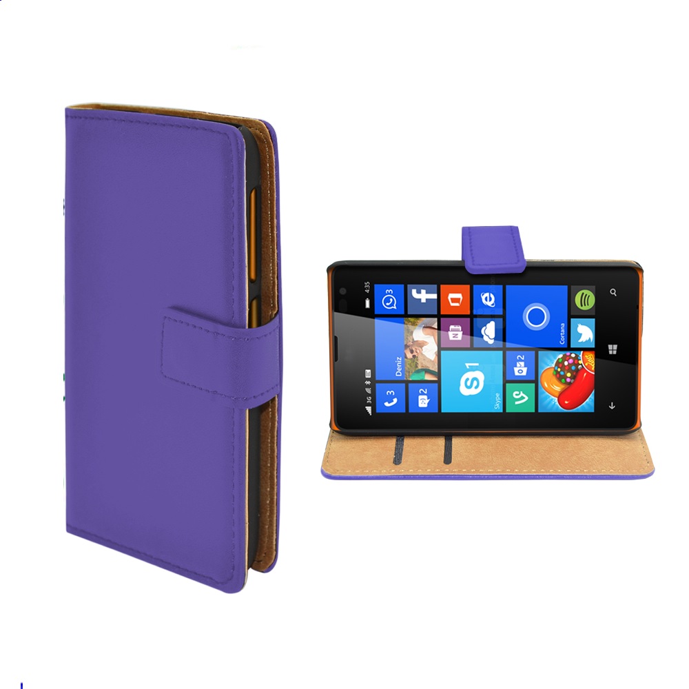 Microsoft Lumia 435 - Leather Wallet Stand  Case Purple (OEM)