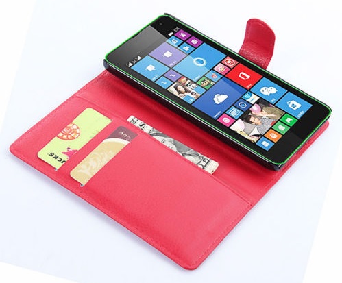 Microsoft Lumia 535 - Leather Wallet Case Red (OEM)