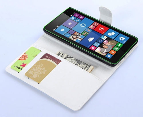 Microsoft Lumia 535 - Leather Wallet Stand Case White (OEM)