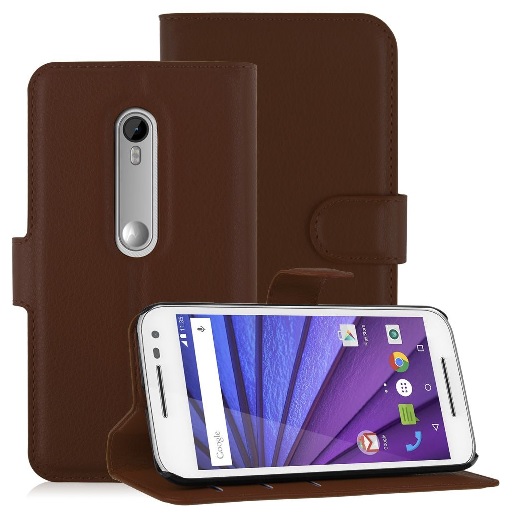 Motorola Moto G 3 (XT1541) - Δερμάτινη Θήκη Πορτοφόλι Καφέ (OEM)