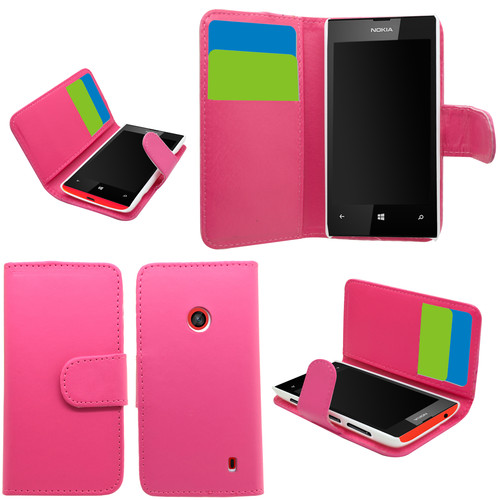 Nokia Lumia 520/525 Leather Wallet Case - Pink (NL520LCWP) (OEM)
