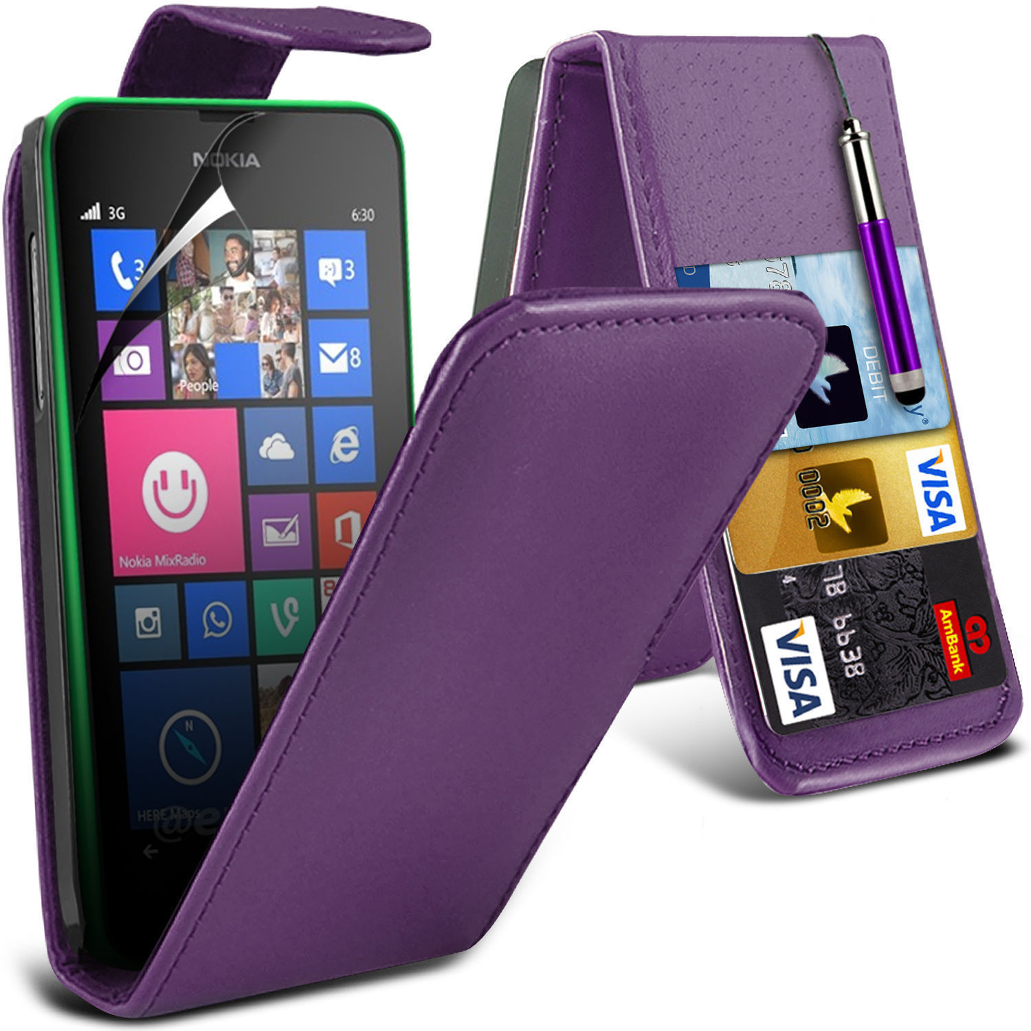 Nokia Lumia 530 - Δερμάτινη Θήκη Flip  Μωβ (OEM)