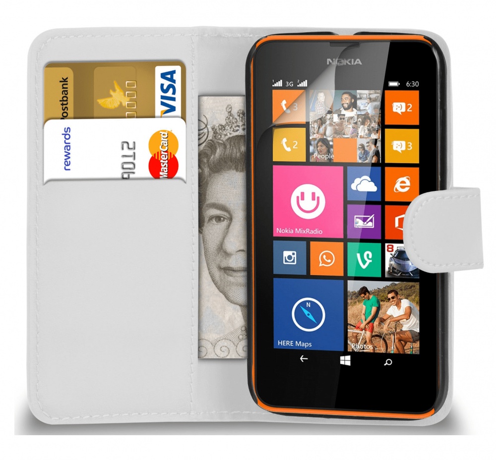 Nokia Lumia 630 / 635 - Leather Wallet Case White (OEM)