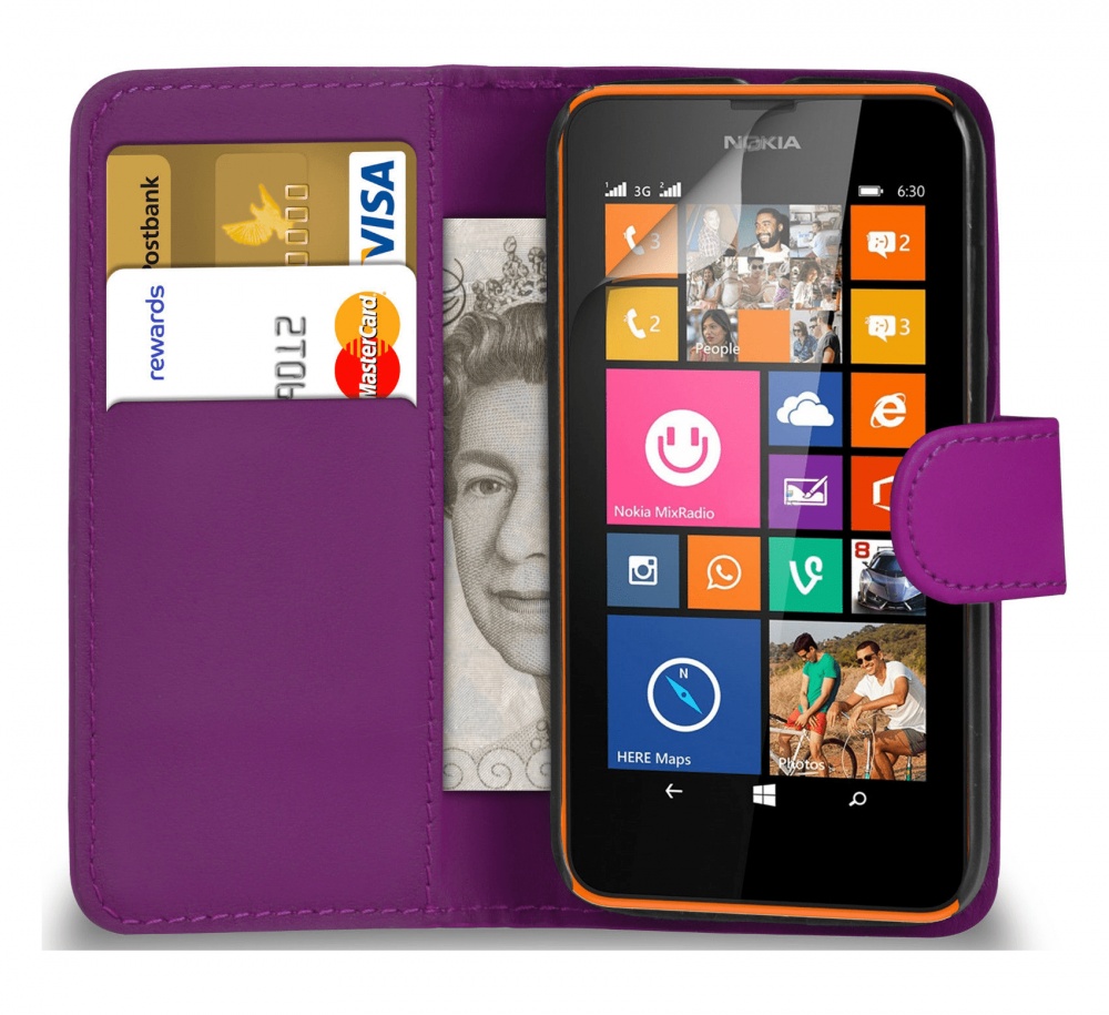Nokia Lumia 630 / 635 - Δερμάτινη Θήκη Πορτοφόλι Μώβ (OEM)