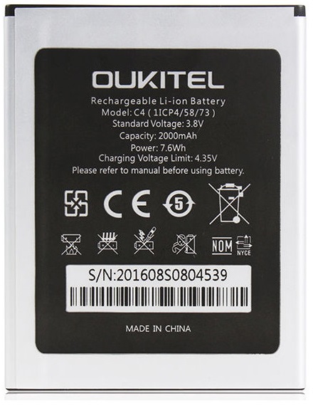 Oukitel C4 Μπαταρία 3.8V 2000mAh 7.6Wh C4-BAT