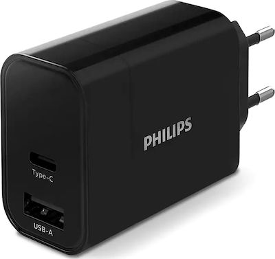 Philips USB-A & USB-C Wall Charger (Black) (DLP2621/12) (Phillips)