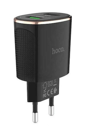 Φορτιστής Hoco Τοιχου C60A Prestige EU ταχειας φορτισης με διπλο USB Μαύρο