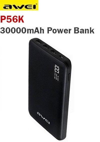Awei P56K Power Bank with 3x USB Ports,, Black (30000mAh)