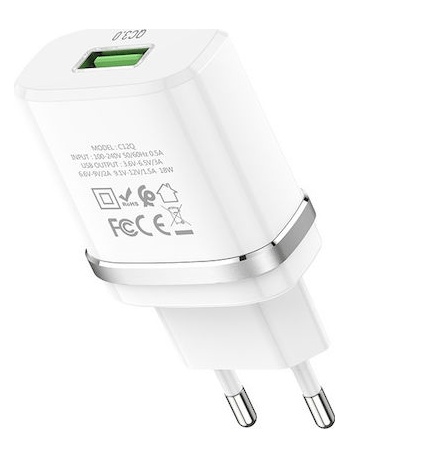 Hoco C12Q Smart USB Quick Charger (White) with PD & QC3 Fast Charging (18W) C58A (C12Q Smart)