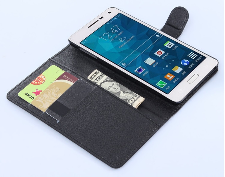 Samsung Galaxy A7 (A700F) - Leather Wallet Case Black (OEM)