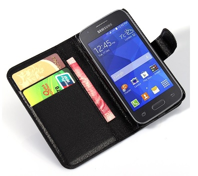 Samsung Galaxy Ace 4 - Leather Wallet Case Black (OEM)