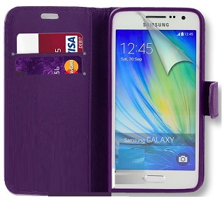 Samsung Galaxy J3 2016 J320F  Δερμάτινη Stand θήκη Πορτοφόλι Με Πίσω Κάλυμμα Σιλικόνης Μώβ OEM