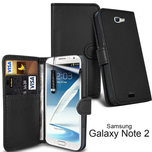 Samsung Galaxy Note 2 N7100 Leather Wallet-Style Case - Black (OEM)