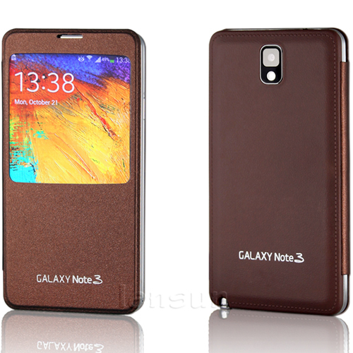 Samsung Galaxy Note 3 N9005 Flip Leather Case with Battery Back Cover - Coffee (OEM)