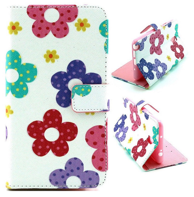 Samsung Galaxy Note 3 Neo N7505 Leather Wallet Stand Case - White with Flowers (OEM)