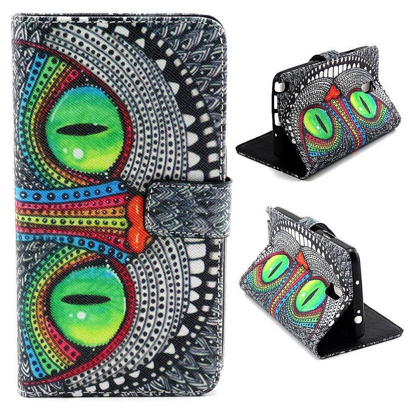 Samsung Galaxy Note 3 Neo N7505 - Leather Wallet Stand Case (Big Green Eyes Owl Style) (OEM)