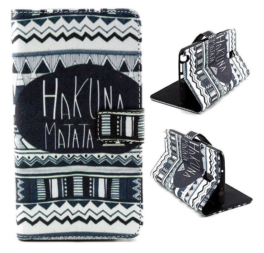 Samsung Galaxy Note 3 Neo (SM-N7505) Leather Wallet Stand Case - Hakuna Matata Style (White & Black) (OEM)