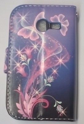 Samsung Galaxy Pocket 2 G110 - Wallet Leather Stand Case With Blue Butterflies with Back Cover Silicone (OEM)