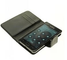Black OEM Leather Wallet Case for Samsung Galaxy S 2 i9100 / Plus i9105