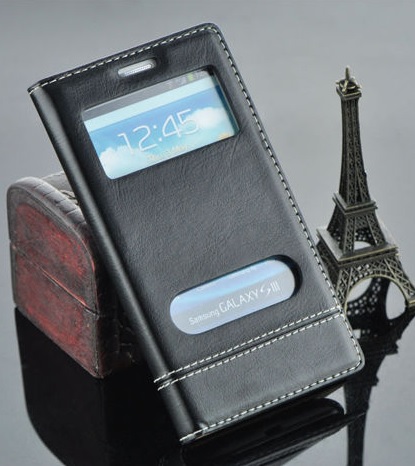 Samsung Galaxy S3 i9300  - Δερμάτινη Μαγνητική θήκη Caller Id Μαύρο (OEM)