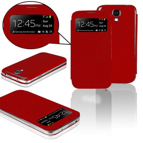 Samsung Galaxy S4 i9505 S-View Flip Case with Battery Back Cover (SGS4SVBCBR) (Red) (OEM)