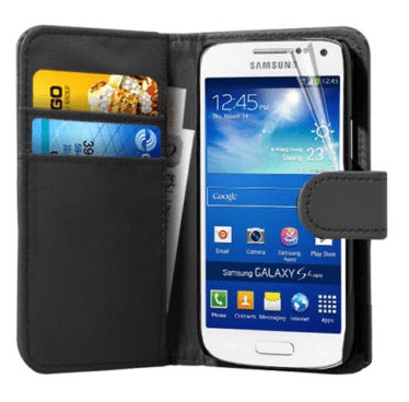 Samsung Galaxy S4 Mini i9195 Leather Wallet Case (Black) (OEM)