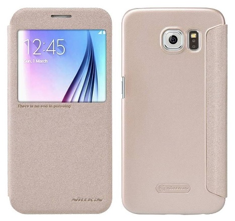Samsung Galaxy S6 G920F - Θήκη Book S-View Nillkin Sparkle Χρυσαφί με ενεργό S-View