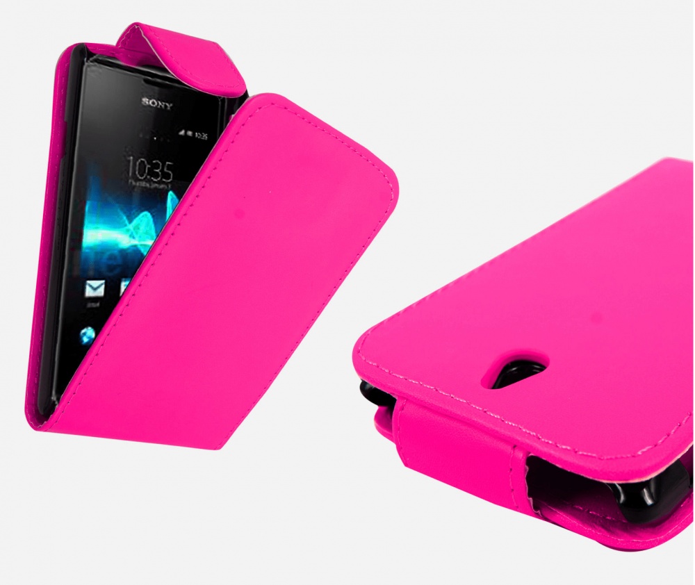 Sony Xperia E dual - Δερμάτινη θήκη Flip Φούξια (OEM)